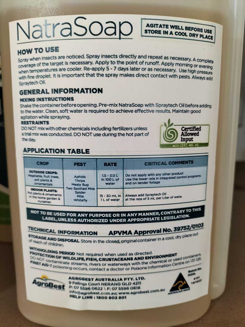 insecticidal soap label Natra Soap - Tree and Plant Wash 1L